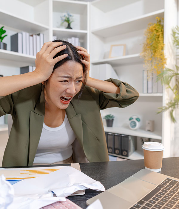 Independent beauty professional overwhelmed by business tasks