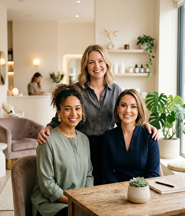 Shops Plus team supporting a founding-tenant beauty professional's business launch